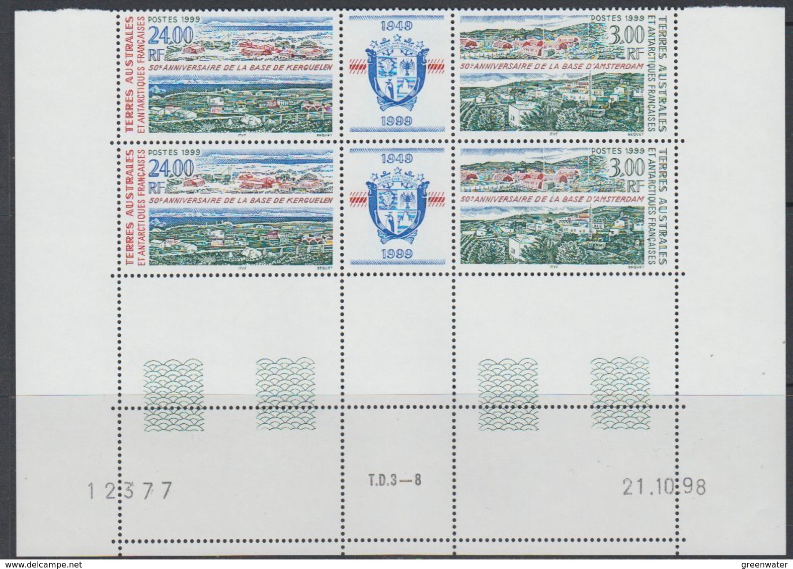 TAAF 1999 Base De Kerguelen Strip 2v+label (pair, Corner, Printing Date) ** Mnh (40892F) - Ongebruikt