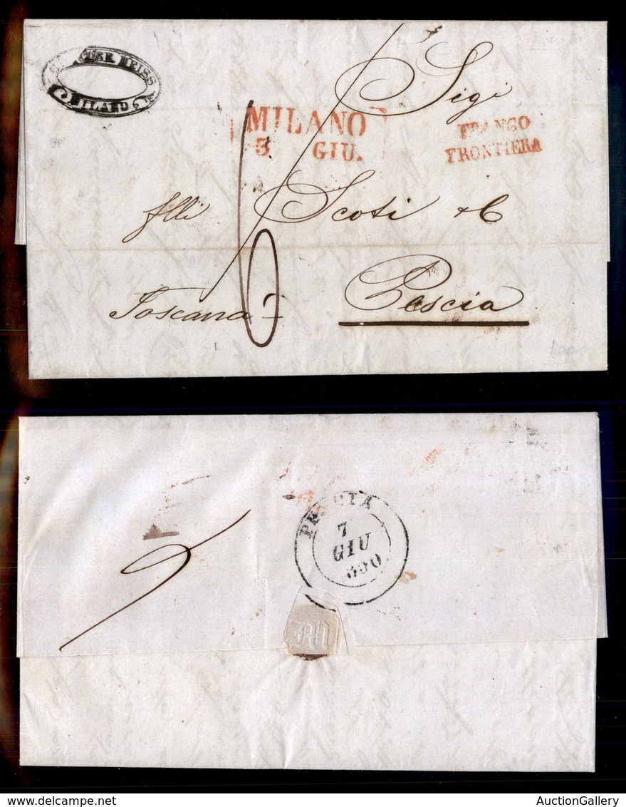 ANTICHI STATI - LOMBARDO VENETO - Milano 3 Giugno 1850 (in Rosso) - Lettera  Per Pescia - Franco + Frontiera (entambi In - Otros & Sin Clasificación