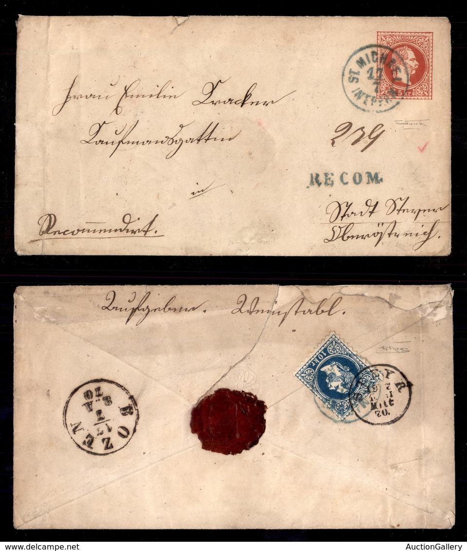 ANTICHI STATI - TERRITORI ITALIANI D’AUSTRIA - St. Micheael In Eppan (P.ti 6) + Recom (azzurro) - Busta Postale Da 5 Kre - Autres & Non Classés