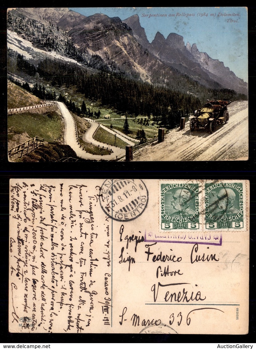 ANTICHI STATI - TERRITORI ITALIANI D’AUSTRIA - Carano / Cavalese (P.ti 7) - Cartolina Panoramica (Passo Rolle) Per Venez - Other & Unclassified