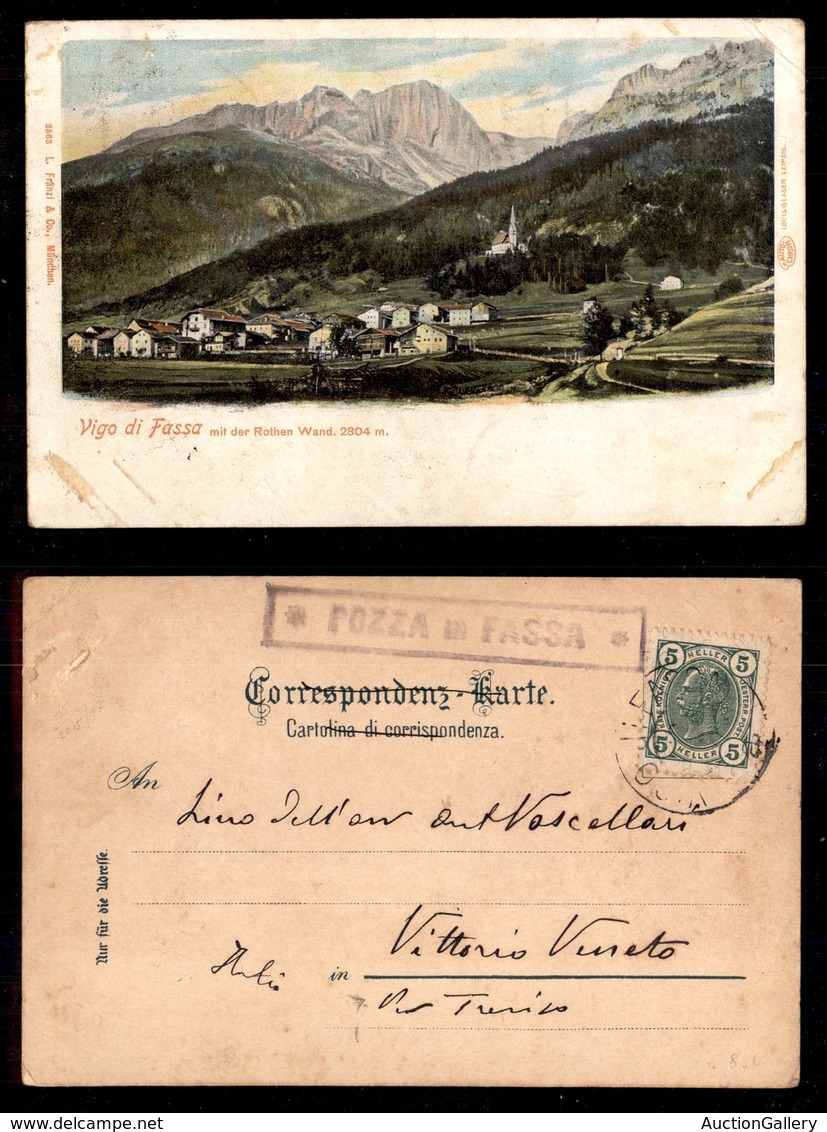 ANTICHI STATI - TERRITORI ITALIANI D’AUSTRIA - Pozza In Fassa (P.ti 8) - Cartolina (panoramica) Per Vittorio Veneto - Autres & Non Classés