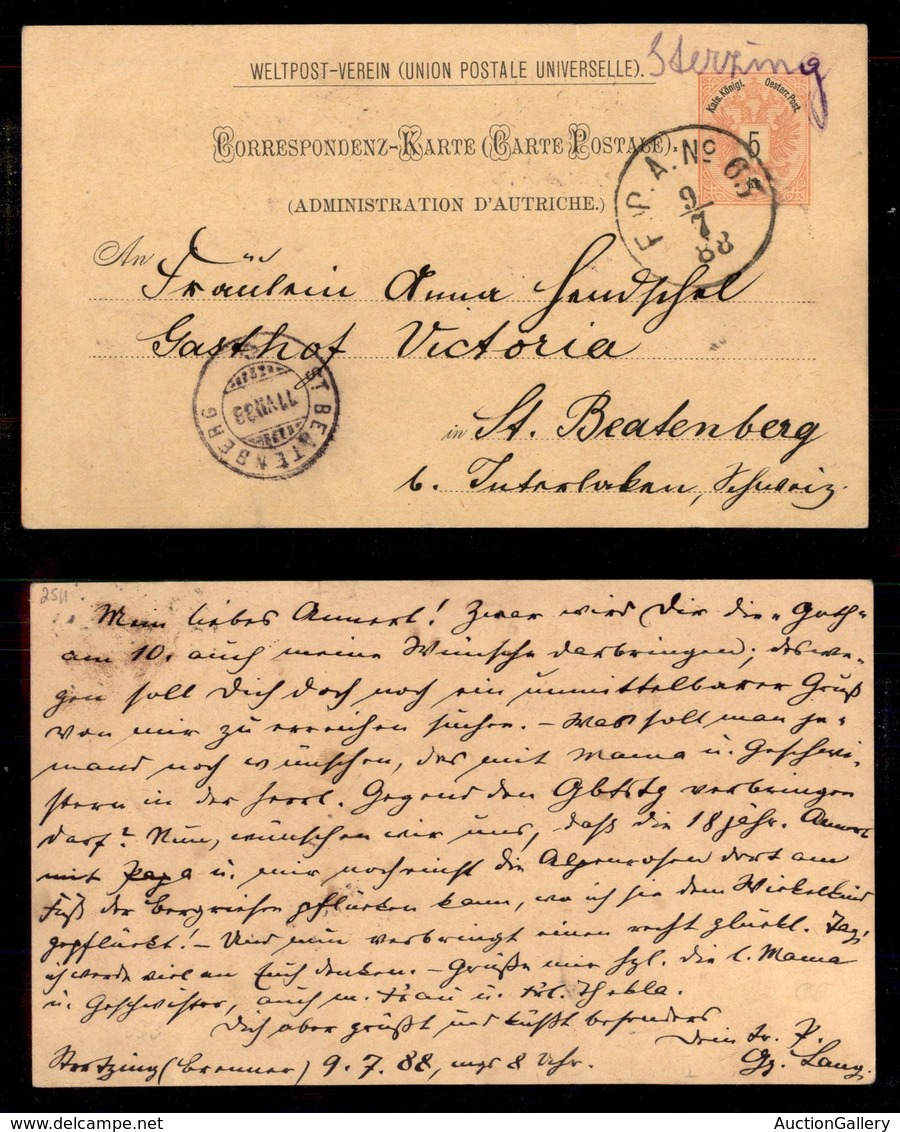 ANTICHI STATI - TERRITORI ITALIANI D’AUSTRIA - Sterzing (manoscritto) + F.P.A. N. 65 (P.ti 6) - Cartolina Postale Da 5 K - Autres & Non Classés