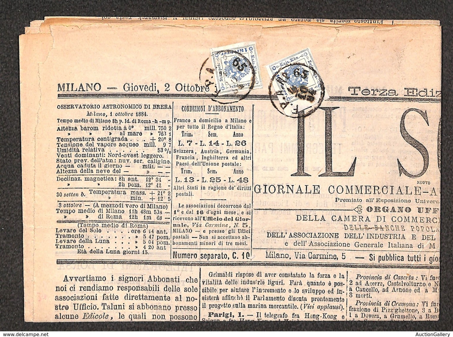 ANTICHI STATI - TERRITORI ITALIANI D’AUSTRIA - F.P.A. N. 65 (P.ti 6) - Due 1 Kreuzer Segnatasse (4) Su Intero Giornale D - Autres & Non Classés