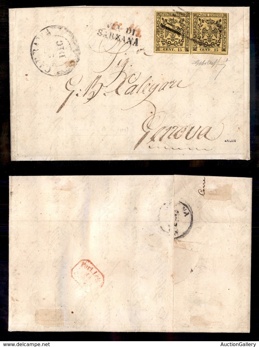 ANTICHI STATI - MODENA - 15 Cent (3) - Coppia Orizzontale Su Lettera Da Carrara A Genova Del 21.12.58 - G. Bolaffi - Sonstige & Ohne Zuordnung