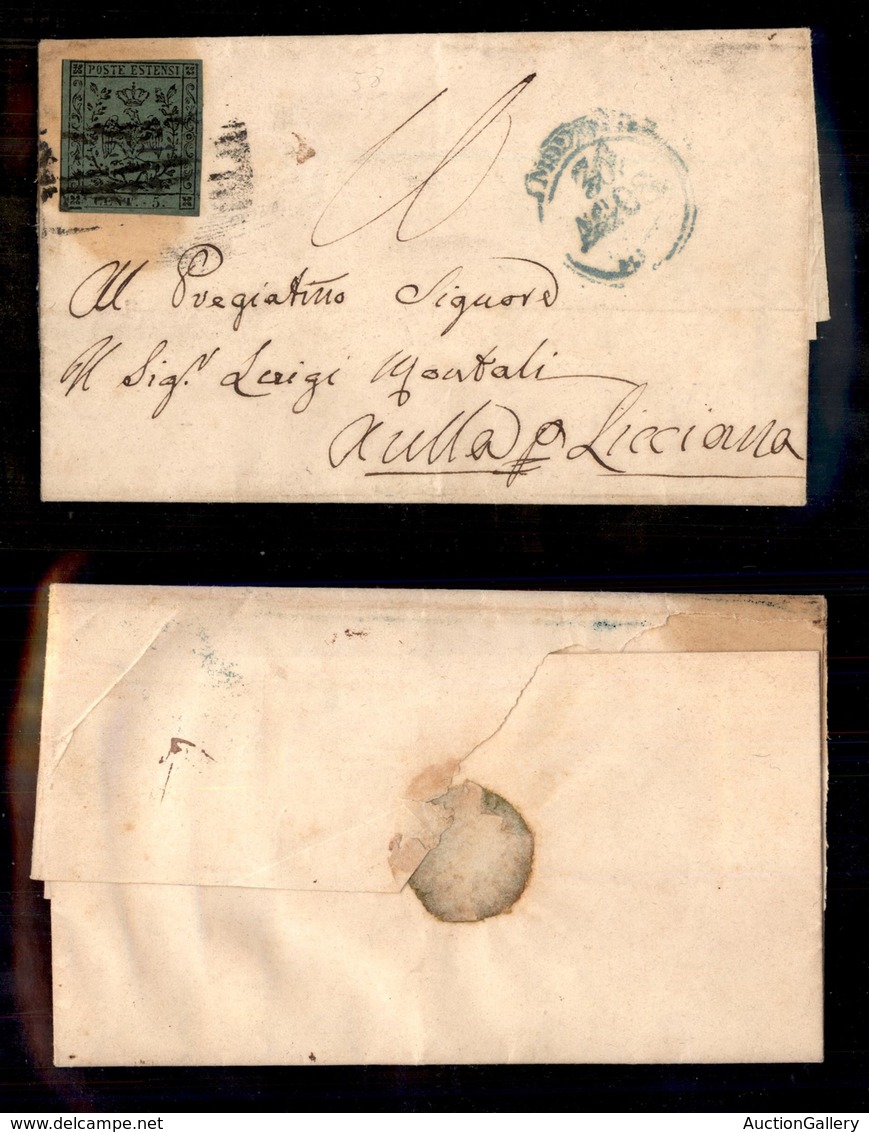 ANTICHI STATI - MODENA - 5 Cent (8) - Lettera Da Modena A Licciana Del 30.8.58 - Tassata - Autres & Non Classés