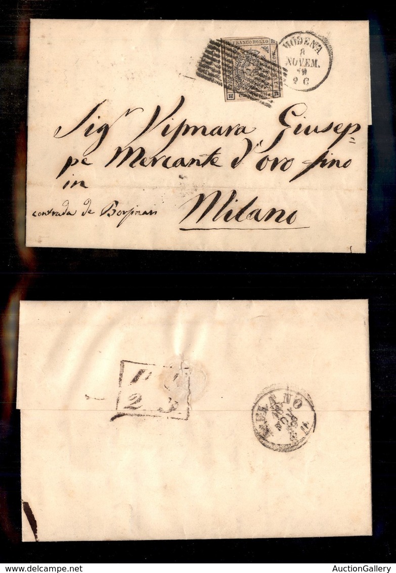 ANTICHI STATI - MODENA - 20 Cent (15) Difettoso In Angolo - Lettera Da Modena A Milano Del 8.11.59 (2.250) - Autres & Non Classés