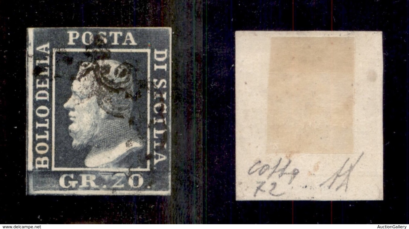 ANTICHI STATI - SICILIA - 1859 - 20 Grana (13) Usato - Ritocco 72 - Margini Perfetti - Diena + Cert. Colla (4.500) - Other & Unclassified