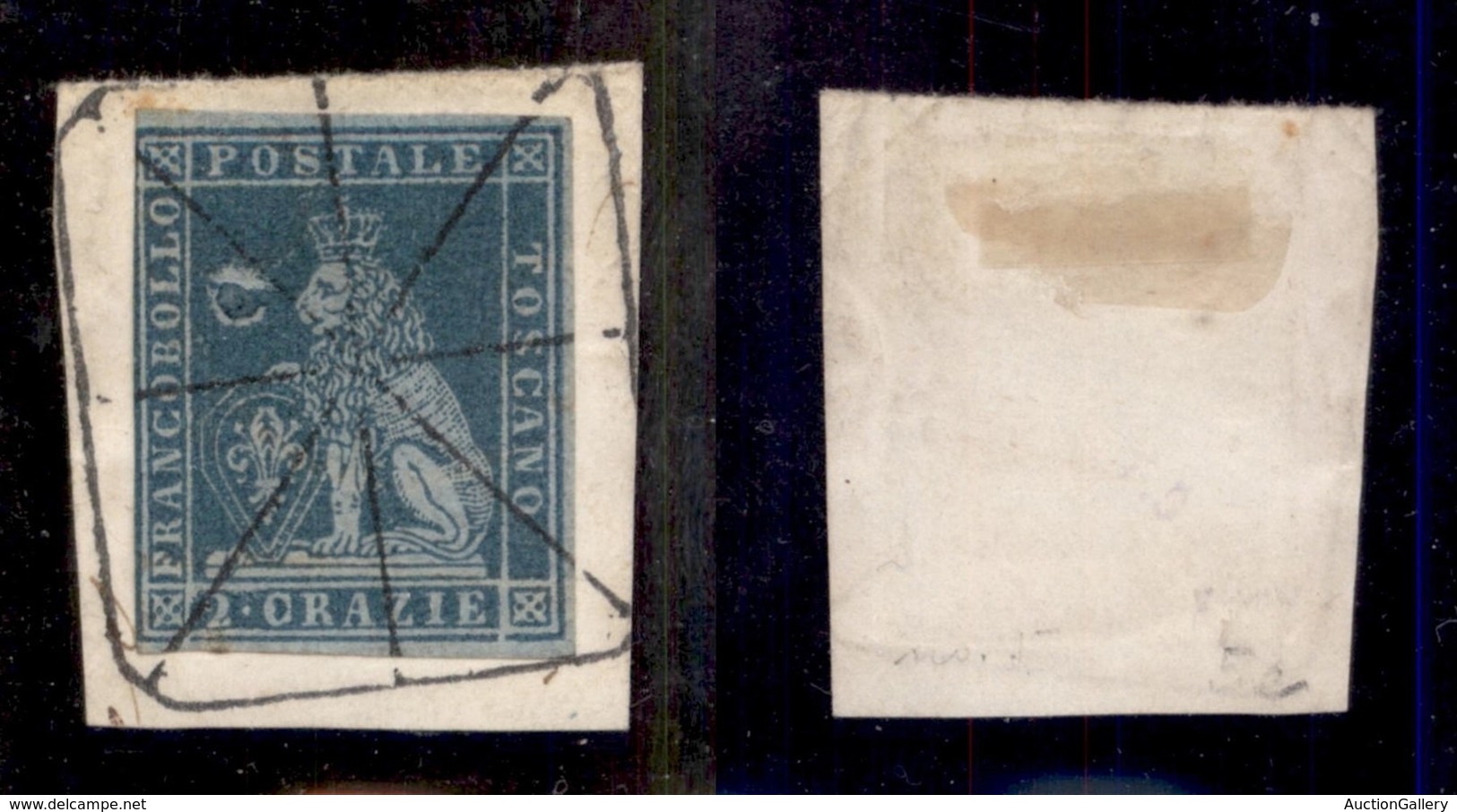 ANTICHI STATI - TOSCANA - 1851 - 2 Crazie (5a-carta Azzurra) - Corpo Estraneo Con Macchia Di Colore A Sinistra Del Marzo - Sonstige & Ohne Zuordnung