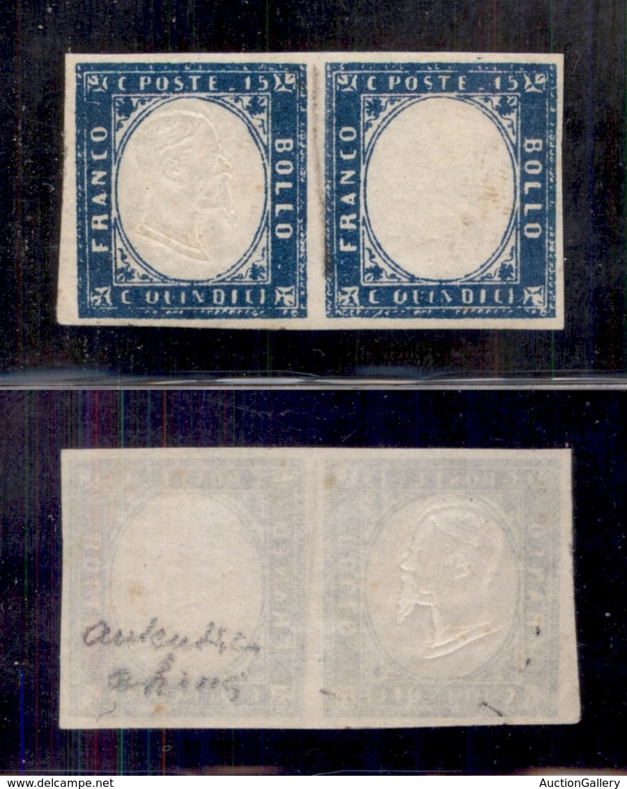 REGNO D'ITALIA - REGNO - 1863 - 15 Cent (11n) - Coppia Orizzontale Senza Effigie A Destra - Gomma Originale - Cert. AG ( - Sonstige & Ohne Zuordnung