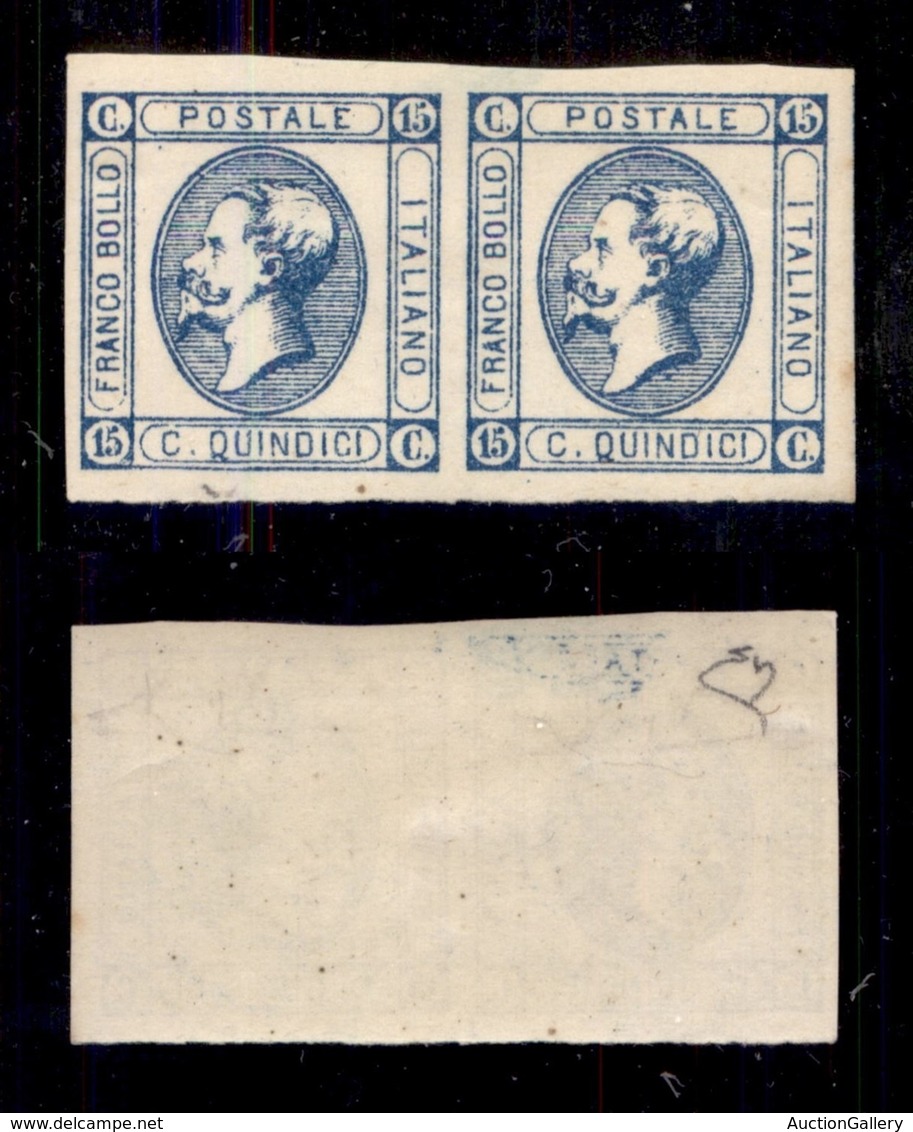 REGNO D'ITALIA - REGNO - 1863 - 15 Cent (12) - Coppia Orizzontale - Gomma Integra - Parziale Controstampa Al Retro In Al - Sonstige & Ohne Zuordnung