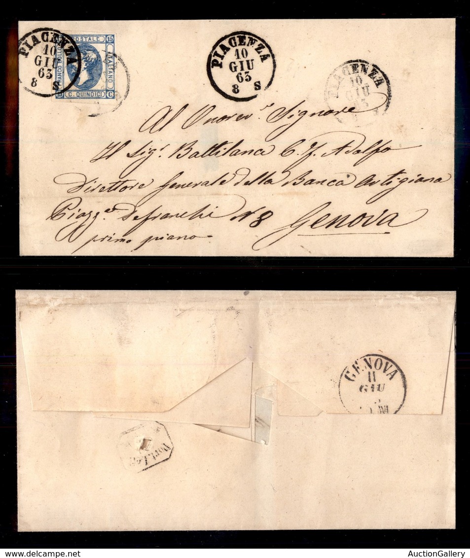 REGNO D'ITALIA - REGNO - Piacenza (P.ti 6) Su 15 Cent (12) - Lettera Per Genova Del 10.6.63 - Other & Unclassified