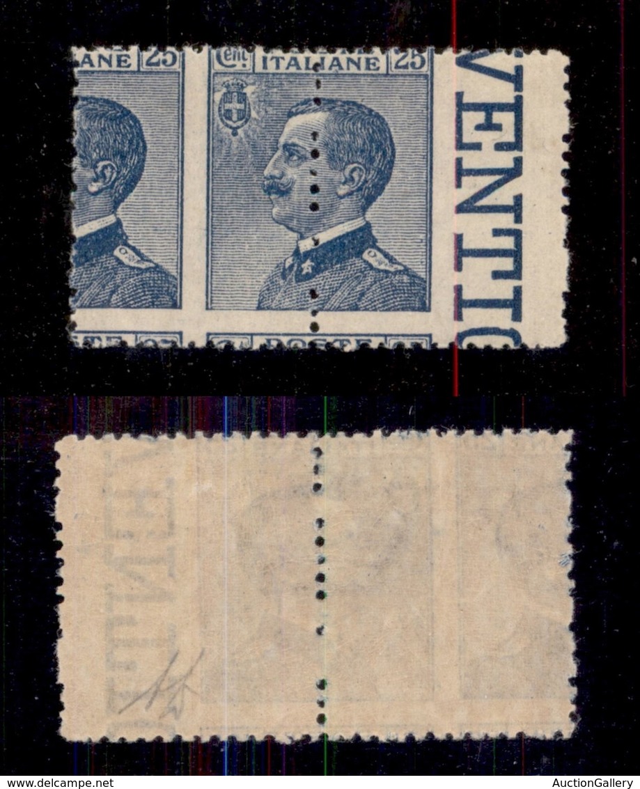 REGNO D'ITALIA - REGNO - 1908 - 25 Cent Michetti (83nc) - Coppia Orizzontale Bordo Foglio Con Dentellature Spostate - Go - Sonstige & Ohne Zuordnung