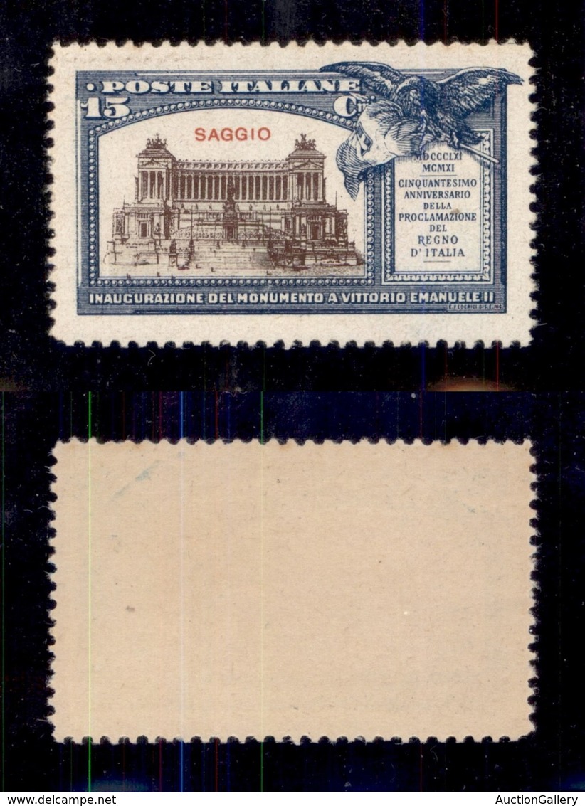 REGNO D'ITALIA - REGNO - 1911 - Saggio - Cinquantenario Del Regno  - 15 Cent (Unificato 98) - Gomma Integra - Other & Unclassified