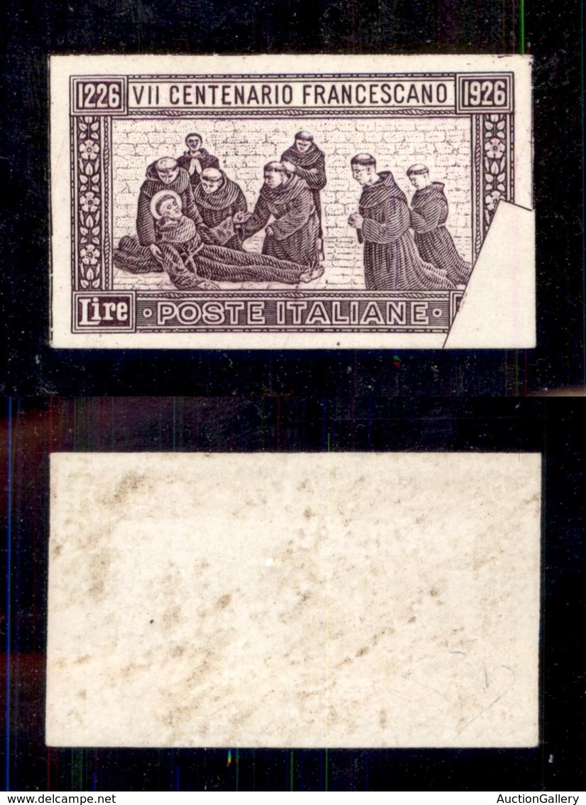 REGNO D'ITALIA - REGNO - 1926 - Saggio Di Incisione - 1,25 Lire S. Francesco (tipo 196) - In Viola Su Carta Patinata Sen - Sonstige & Ohne Zuordnung