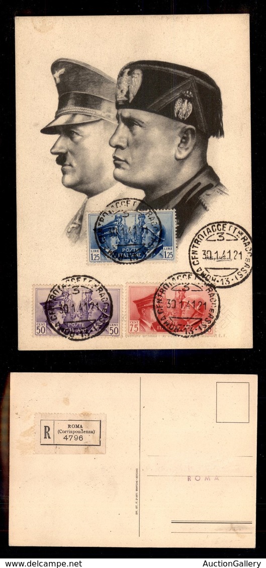 REGNO D'ITALIA - REGNO - Hitler/Mussolini (455/457) - Cartolina Raccomandata Per Città - Roma 30.1.41 Maximum FDC - Other & Unclassified