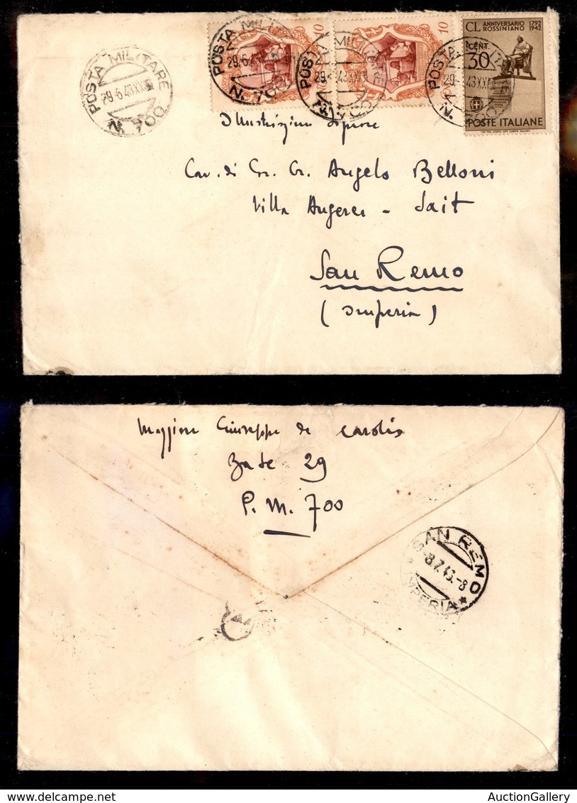 REGNO D'ITALIA - REGNO - Posta Militare N.700 (Belgrado) - Busta Per San Remo Del 29.6.43 - Other & Unclassified