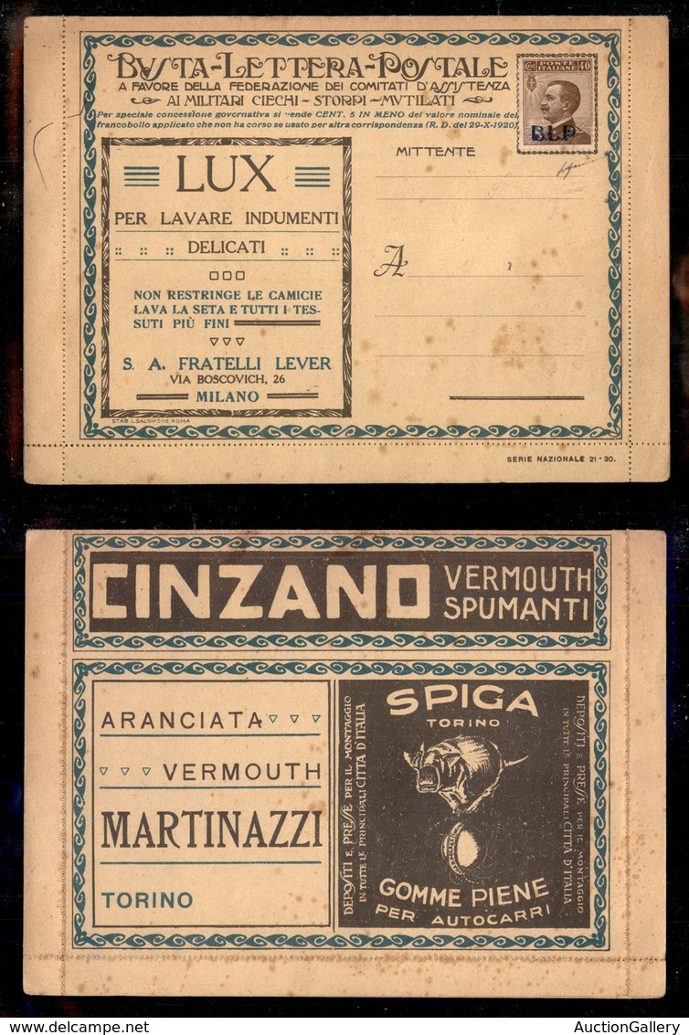 REGNO D'ITALIA - REGNO - BLP - 40 Cent (4m) Senza Punto Dopo P - Busta Speciale (Nazionale 21/30) Predisposta All’uso - Autres & Non Classés