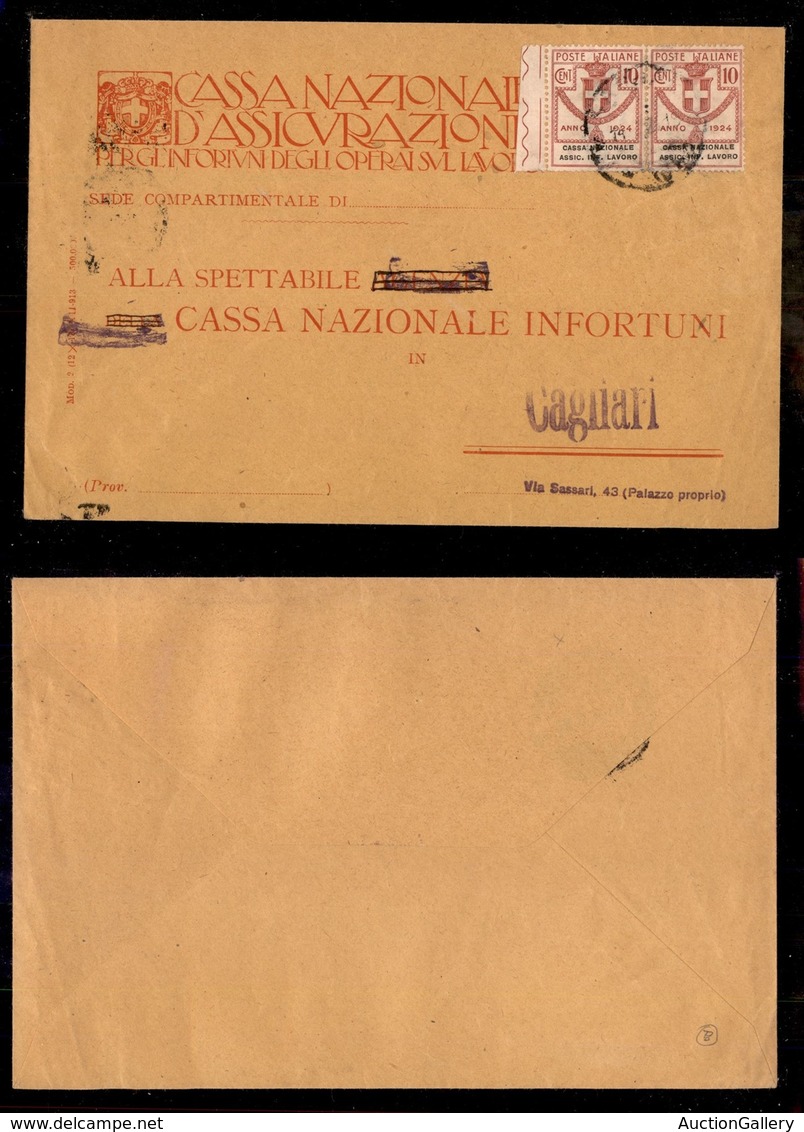 REGNO D'ITALIA - REGNO - Parastatali - 10 Cent Assic. Inf. Lavoro (18) - Coppia Orizzontale Usata Con Diciture Oblique - - Autres & Non Classés