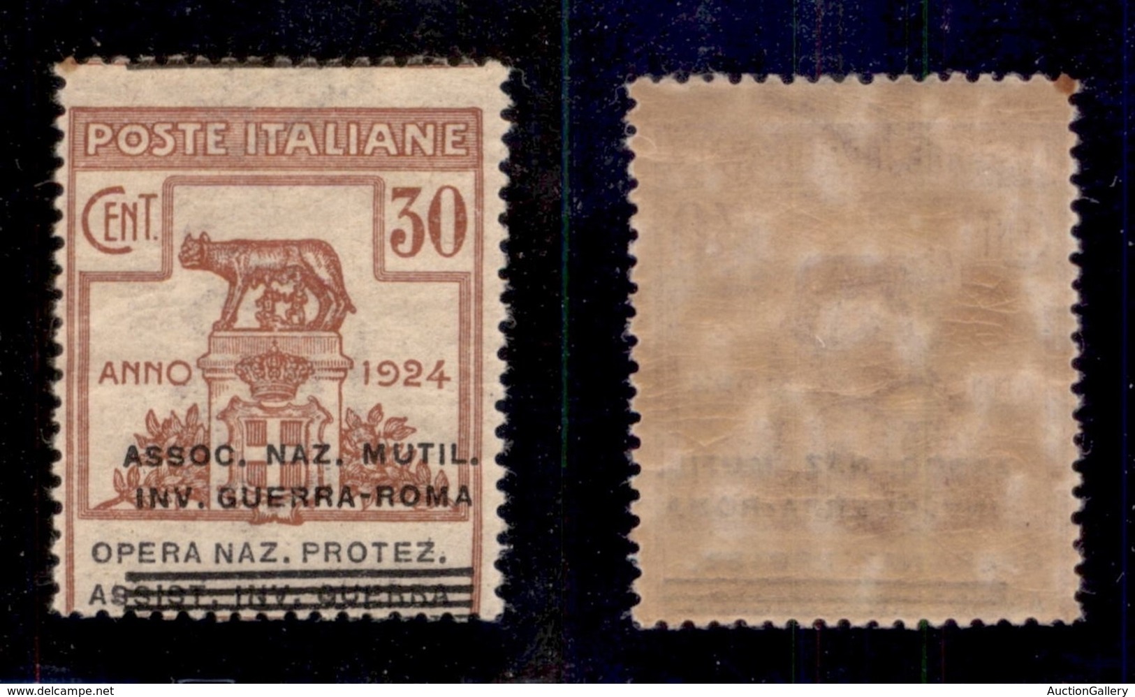 REGNO D'ITALIA - REGNO - 1924 - Parastatali - 30 Cent Mutil. Inv. Guerra (73ab-varietà) - Soprastampa Obliqua Spostata I - Autres & Non Classés
