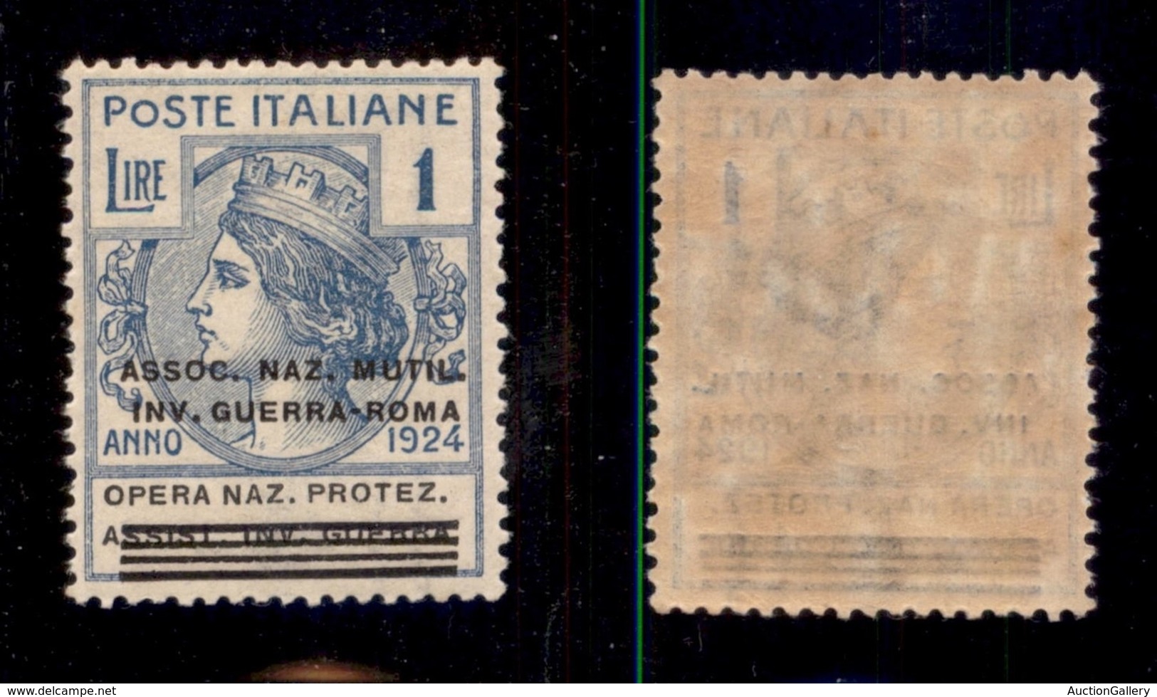 REGNO D'ITALIA - REGNO - 1924 - Parastatali - 1 Lira Assoc. Mutil. Inv. Guerra (75ab) - Soprastampa In Basso - Gomma Ori - Autres & Non Classés