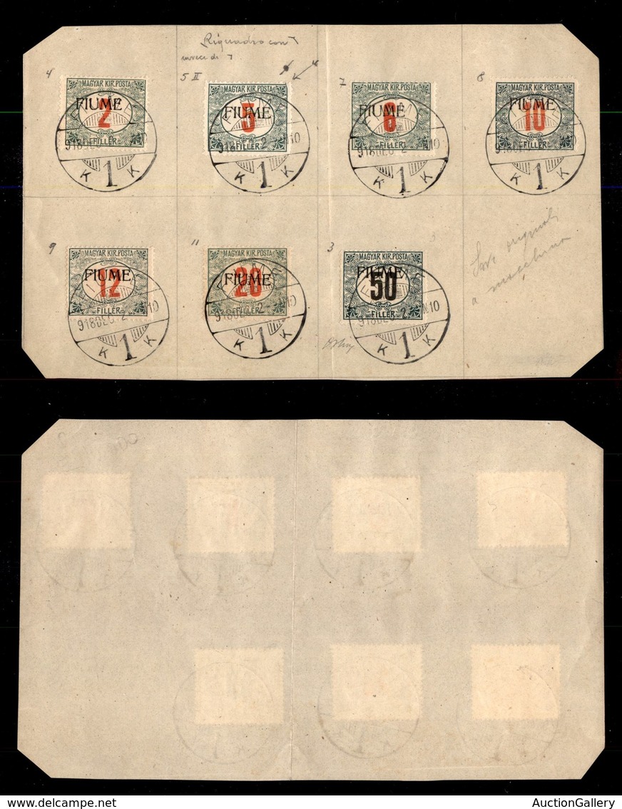 OCCUPAZIONI - FIUME - 1918 - Segnatasse - 7 Valori (3+5/9+11) Usati Su Frammento - Oliva (336++) - Fiume