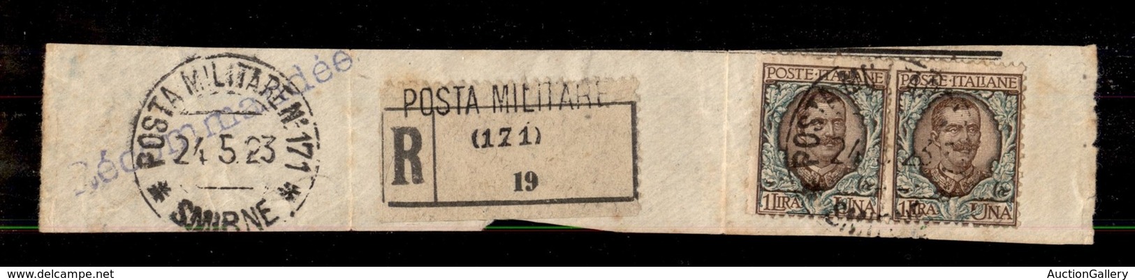 UFFICI POSTALI ALL’ESTERO - COSTANTINOPOLI - Posta Militare 171/Smirne 24.5.23 - Coppia Del 1 Lira Floreale (77-Regno) S - Autres & Non Classés