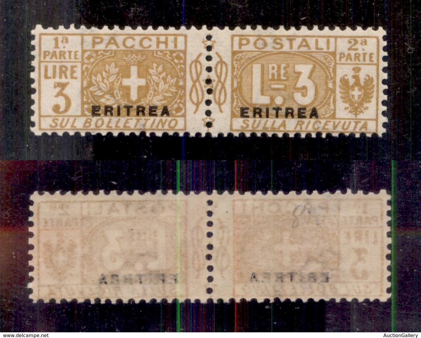 COLONIE - ERITREA - 1916 - Pacchi Postali - 3 Lire (7) - Gomma Integra - Cert. AG (2.600) - Other & Unclassified