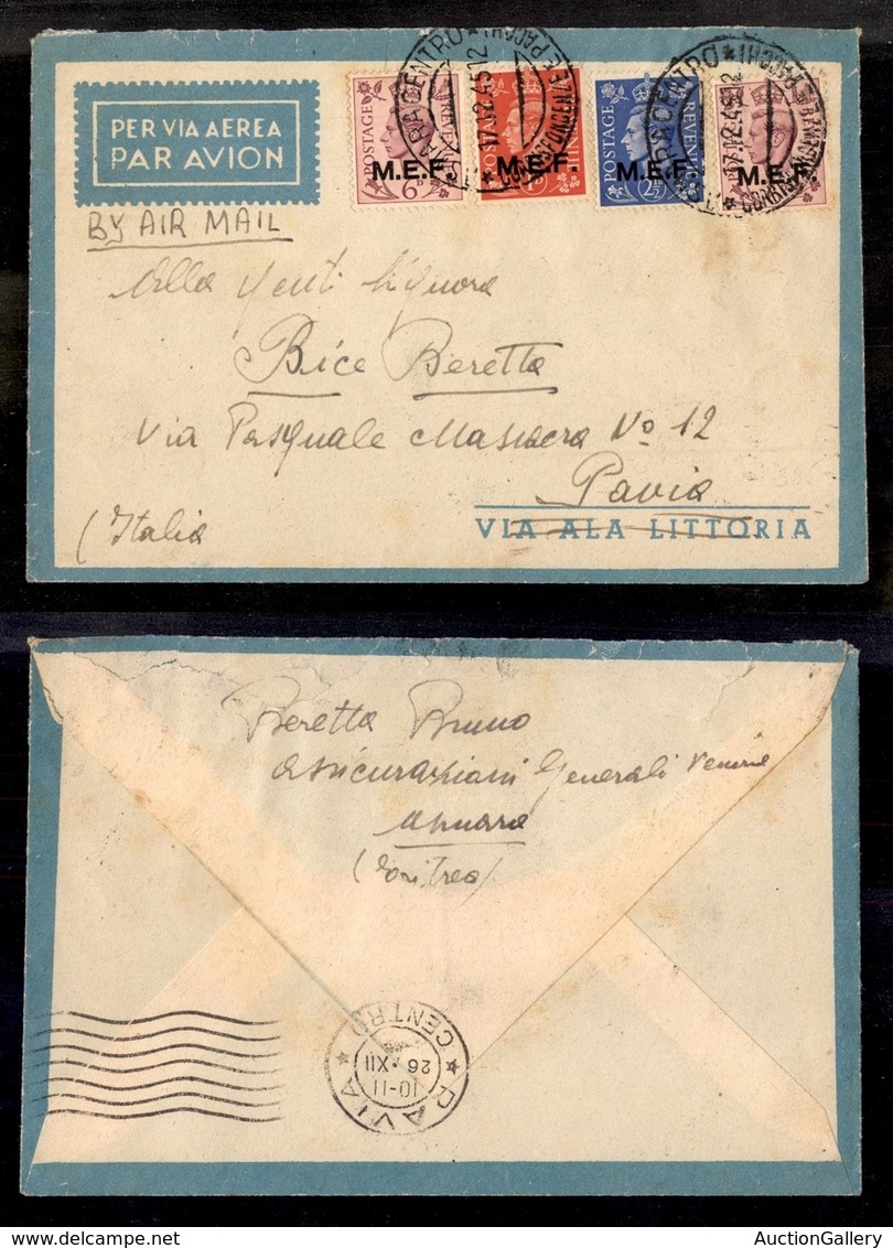 COLONIE - MEF - Aerogramma Da Asmara A Pavia Del 17.12.45 (650) - Other & Unclassified