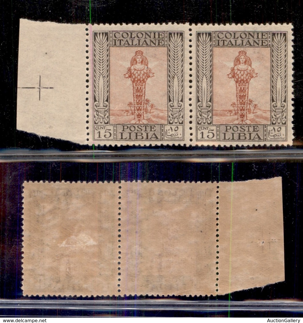 COLONIE - LIBIA - 1921 - 15 Cent Pittorica (25) - Coppia Bordo Foglio - Gomma Integra (1.000+) - Autres & Non Classés