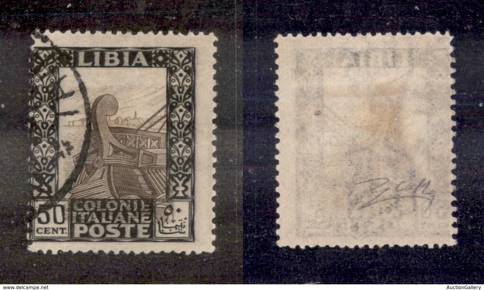 COLONIE - LIBIA - 1921 - Errore Di Colore - 50 Cent Pittorica (28Ag) Con Centro Spostato - Molto Raro (probabilmente Uni - Autres & Non Classés