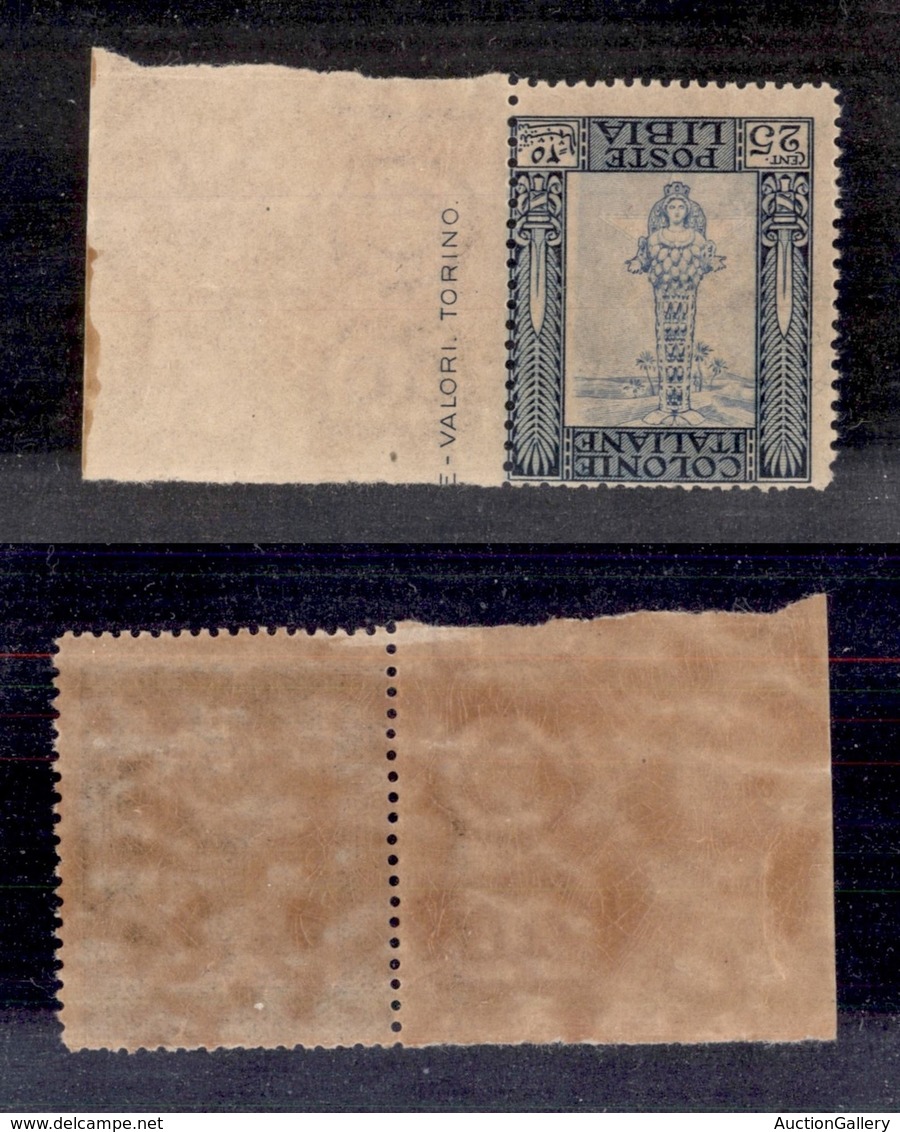 COLONIE - LIBIA - 1924 - 25 Cent Pittorica (49c) - Bordo Foglio Con Centro Capovolto - Gomma Integra (600+) - Other & Unclassified