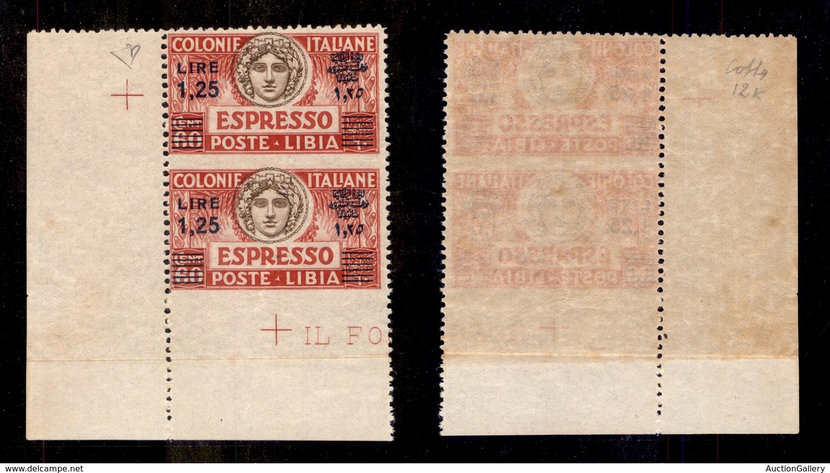 COLONIE - LIBIA - 1927/1933 - Espressi - 1.25 Lire Su 60 Cent (12k) - Coppia Verticale Angolo Di Foglio Non Dentellata A - Altri & Non Classificati