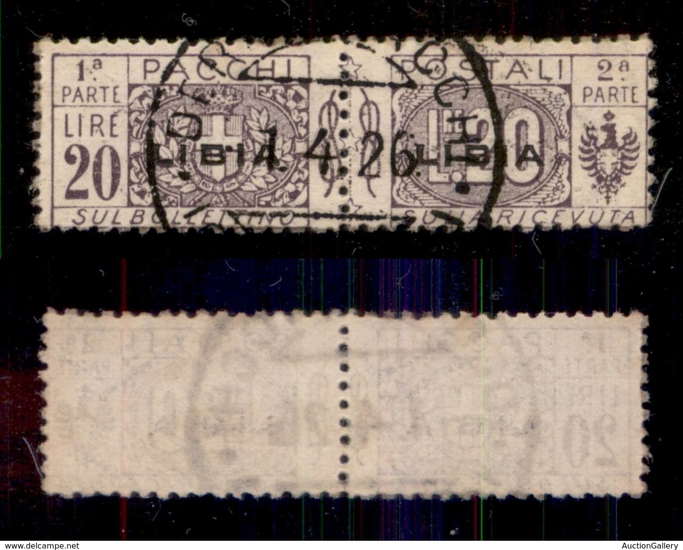 COLONIE - LIBIA - 1924 - Pacchi Postali - 20 Lire (13) Usato - Cert. AG (900) - Other & Unclassified