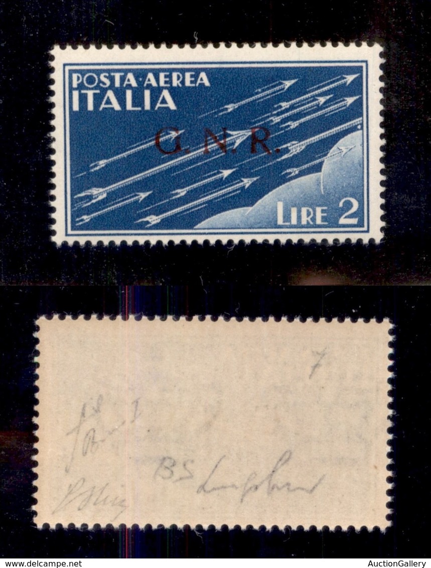 REPUBBLICA SOCIALE - GNR BRESCIA - 1943 - GNR Brescia - 2 Lire (122/I-Aerea) - Gomma Integra - Fiecchi + Oliva + Sirotti - Autres & Non Classés