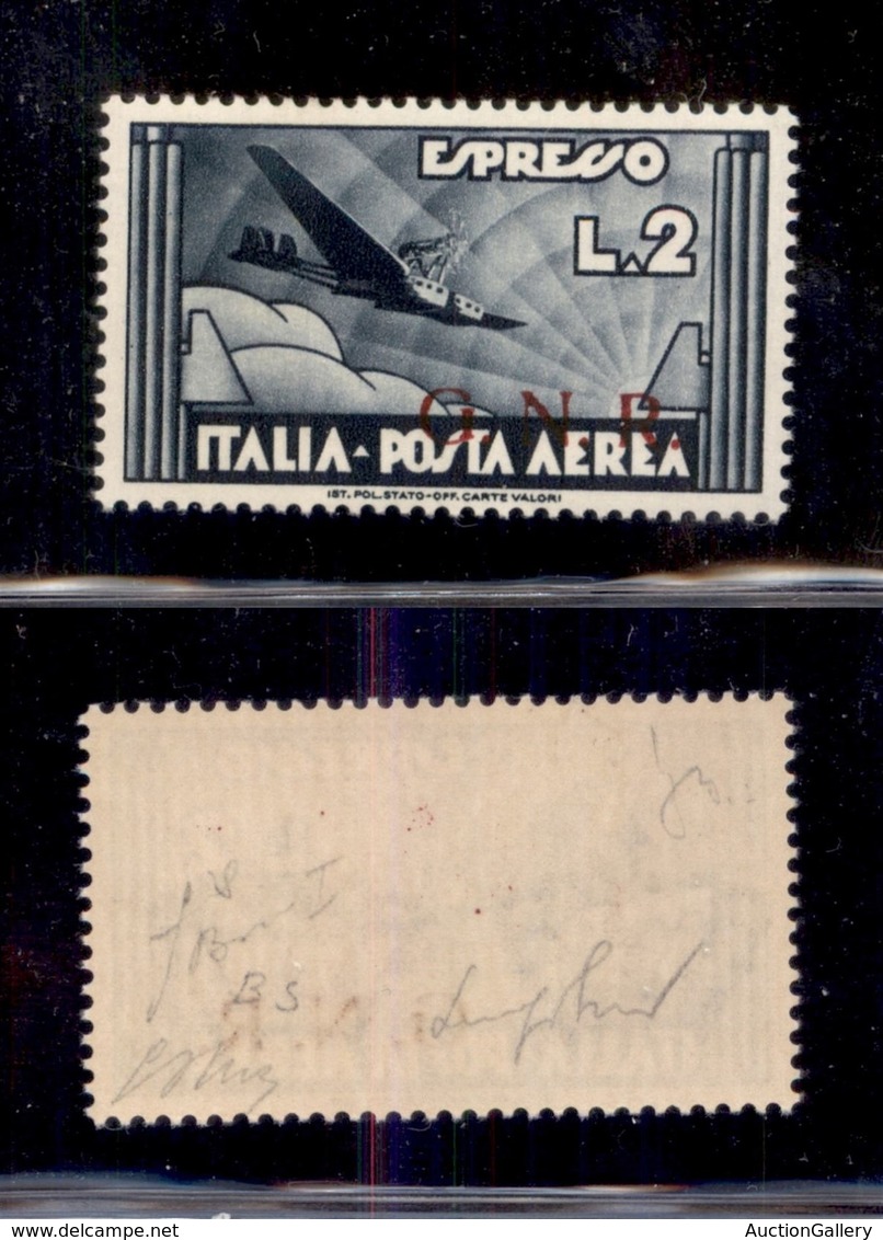 REPUBBLICA SOCIALE - GNR BRESCIA - 1943 - 2 Lire Aeroespresso (125/I-Aerea) - Soprastampa In Basso A Destra - Gomma Orig - Autres & Non Classés