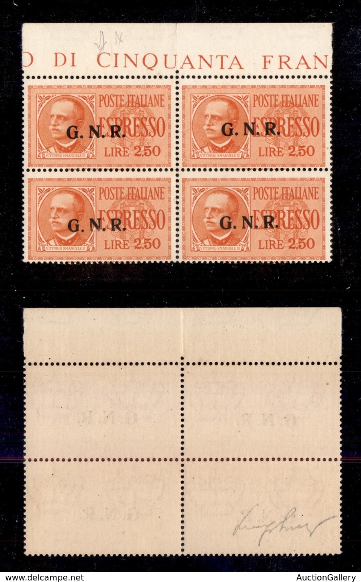 REPUBBLICA SOCIALE - GNR BRESCIA - 1943 - Espressi - 2,50 Lire (20/IId) - Quartina Bordo Foglio (posizioni 2/8) - Sopras - Sonstige & Ohne Zuordnung