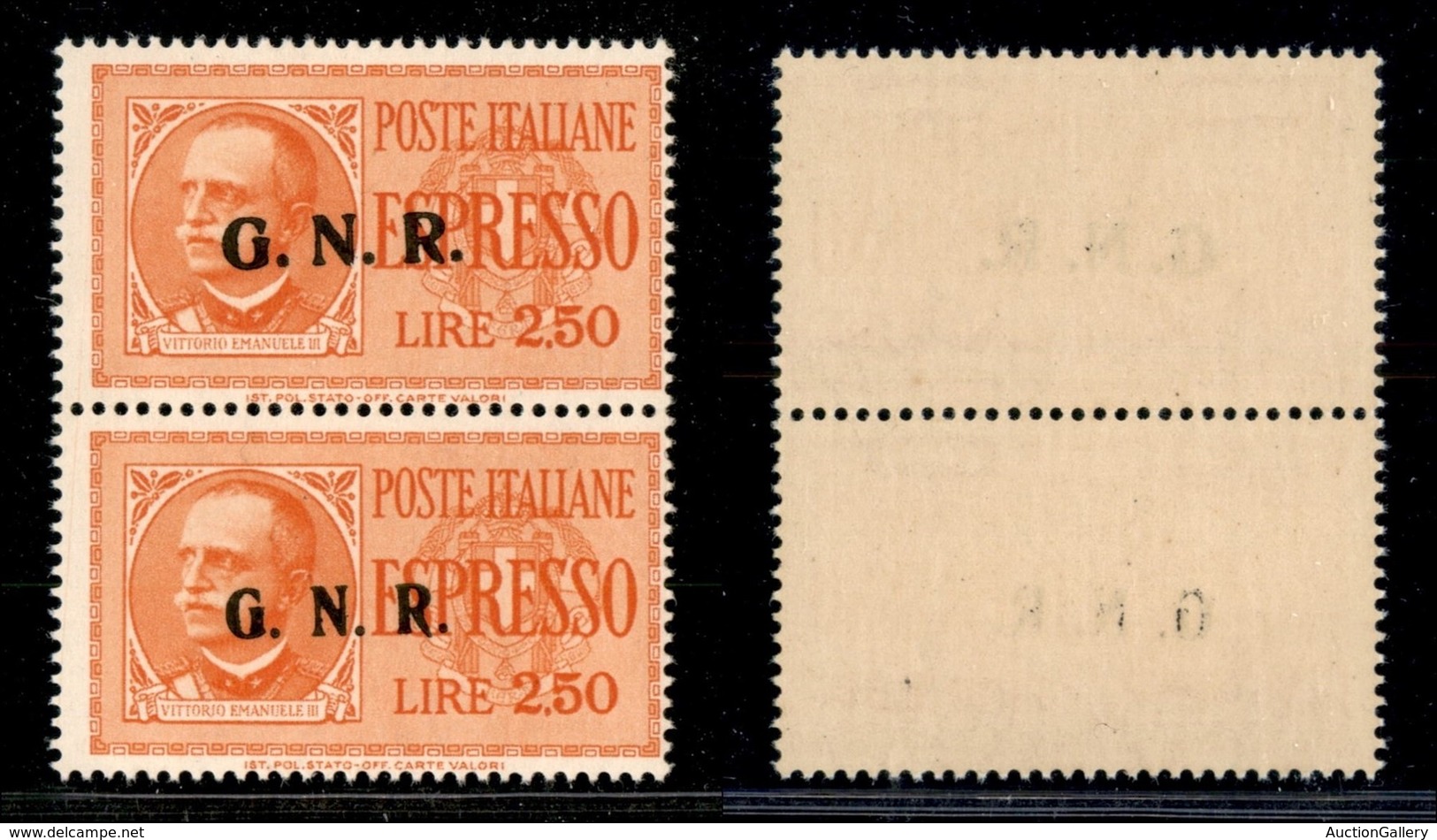 REPUBBLICA SOCIALE - GNR BRESCIA - 1943 - Espressi - 2,50 Lire (20/IId+20/IIId) - Coppia Verticale Di Tipi Diversi Con S - Autres & Non Classés