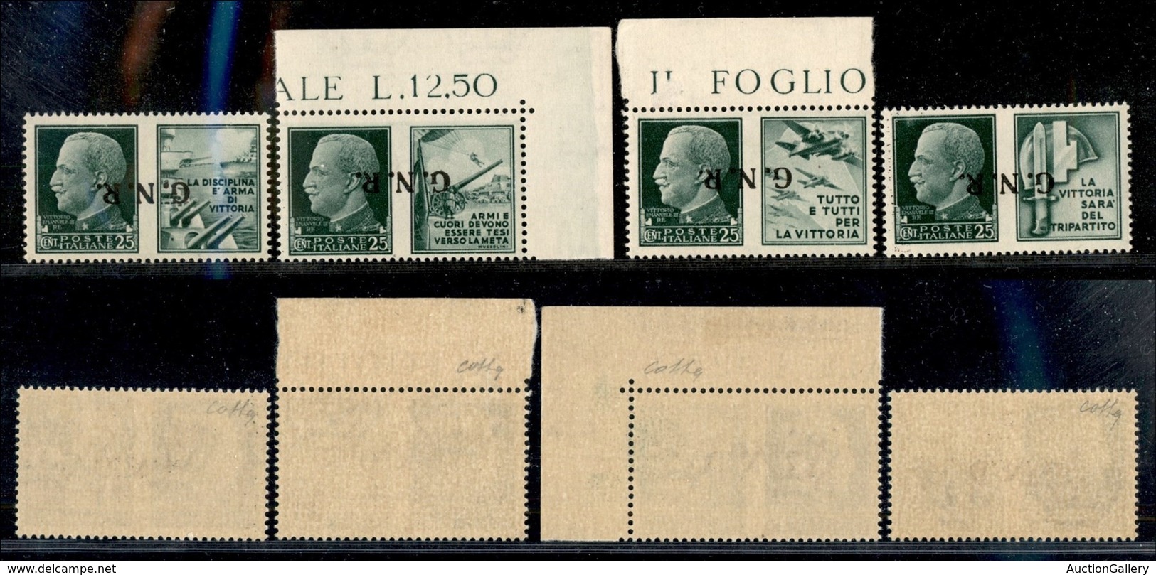 REPUBBLICA SOCIALE - GNR VERONA - 1944 - Errori Di Colore - 25 Cent Marina/Milizia - Propaganda (13Aa/16Aa) - Soprastamp - Sonstige & Ohne Zuordnung