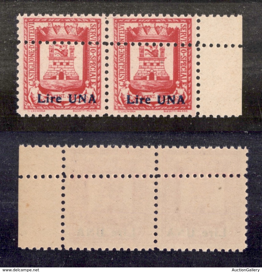 EMISSIONI LOCALI - CLN - CASTIGLIONE D’INTELVI  - 1945 - 1 Lira Su 50 Cent (19cb) - Coppia Bordo Foglio Con Doppia Dente - Sonstige & Ohne Zuordnung