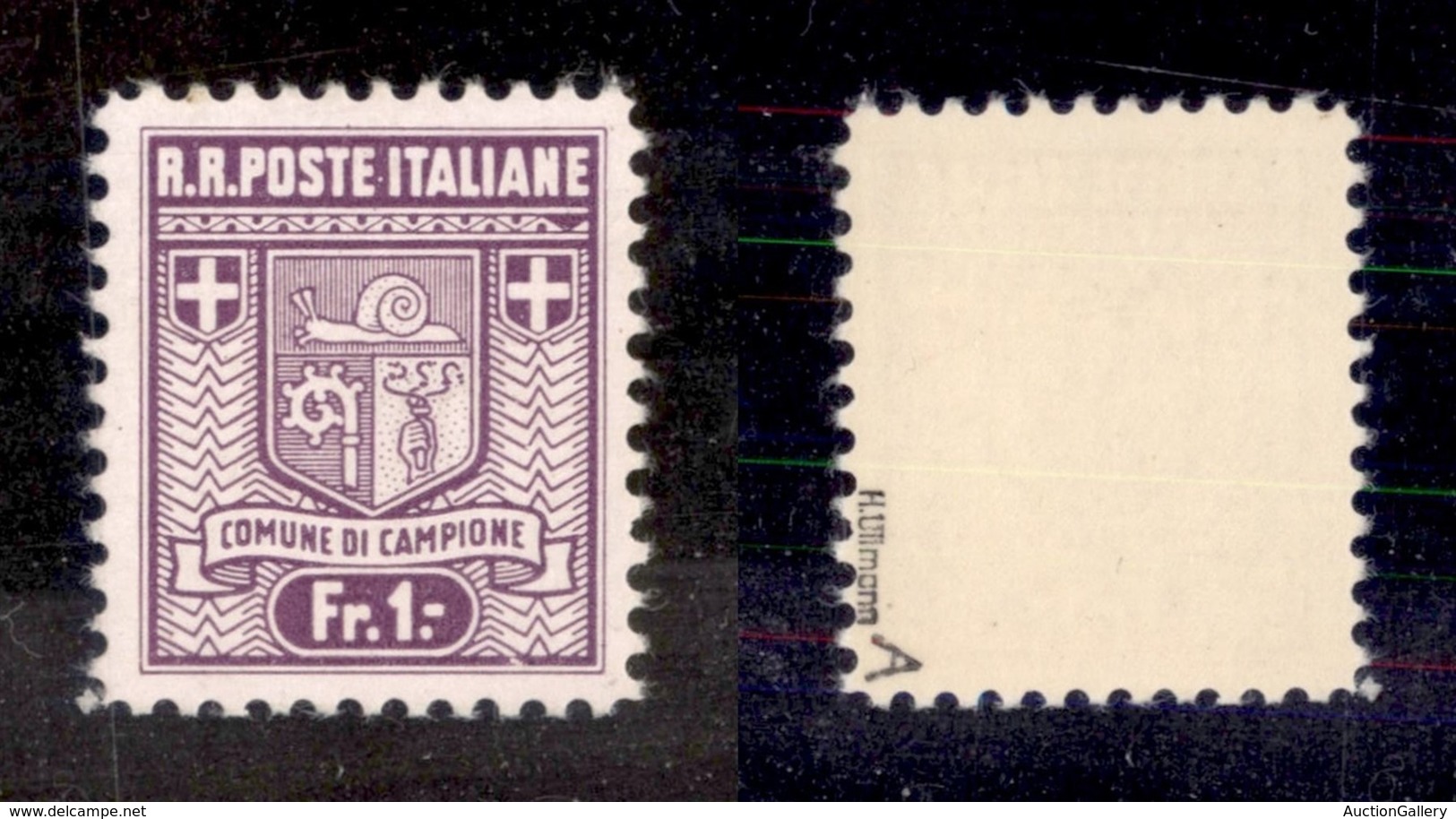 EMISSIONI LOCALI - CLN - CAMPIONE  - 1944 - 1 Franco (5a) - Prima Tiratura - Greca Rotta Sopra Lo Stemma In Alto A Destr - Other & Unclassified