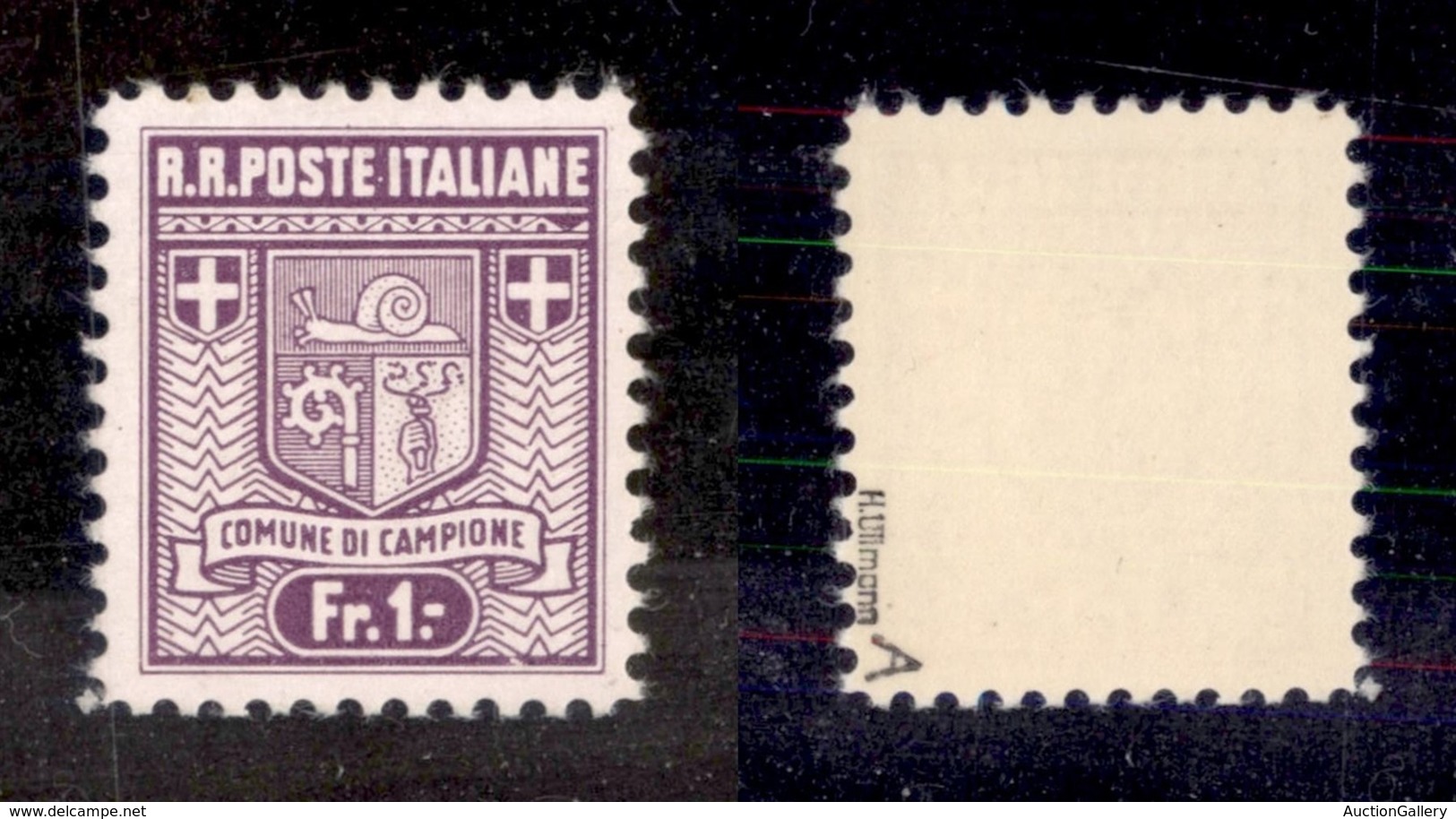 EMISSIONI LOCALI - CLN - CAMPIONE  - 1944 - 1 Franco (5a) - Prima Tiratura - Greca Rotta Sopra Lo Stemma In Alto A Destr - Autres & Non Classés