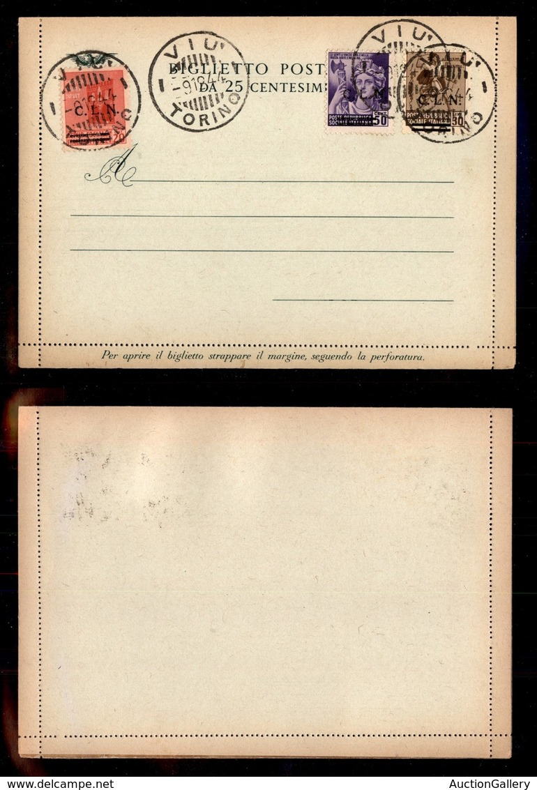 EMISSIONI LOCALI - CLN - TORINO - 1944 - 3 Valori (CEI 10+12+13) Usati Su Biglietto Postale - Viù 9.12.44 - Autres & Non Classés