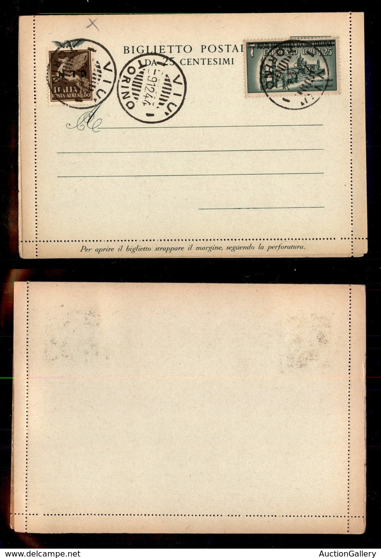 EMISSIONI LOCALI - CLN - TORINO - 1944 - Due Valori - (CEI 15 Aerea+17 Espresso) Usato Su Biglietto Postale - Viù 9.12.4 - Autres & Non Classés