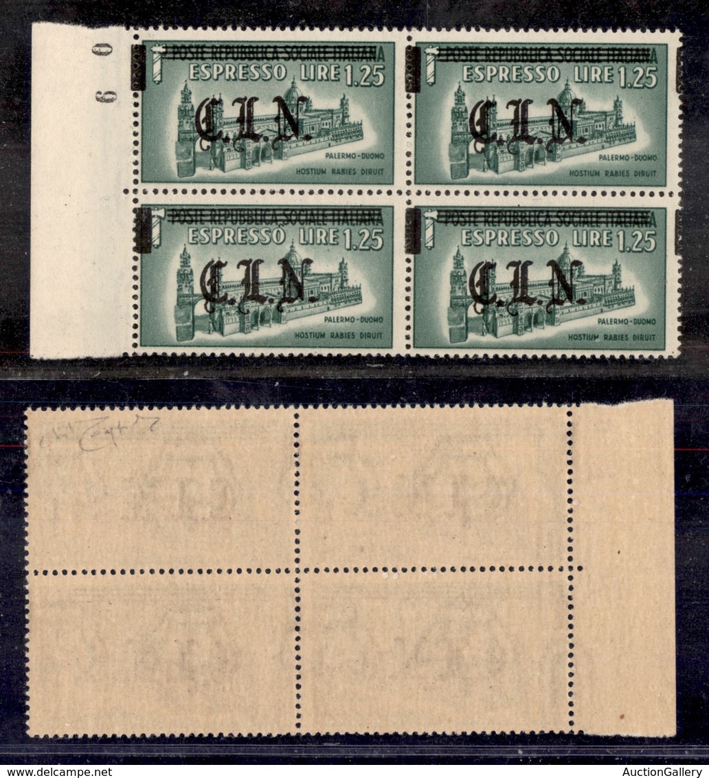 EMISSIONI LOCALI - CLN - TORINO - 1945 - 1,25 Lire Espresso (Errani 17) - Quartina Con Soprastampe Spostate A Cavallo -  - Other & Unclassified