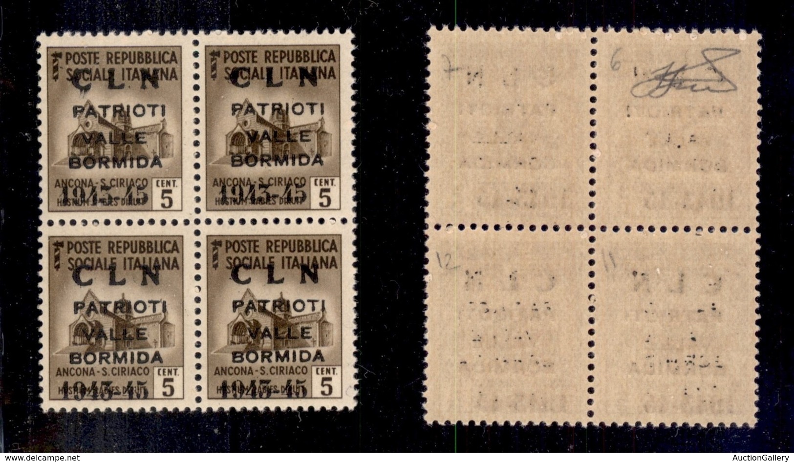 EMISSIONI LOCALI - CLN - VALLE BORMIDA - 1945 - Soprastampa Modificata - 5 Cent (1A) In Quartina - Gomma Integra - Cert. - Other & Unclassified
