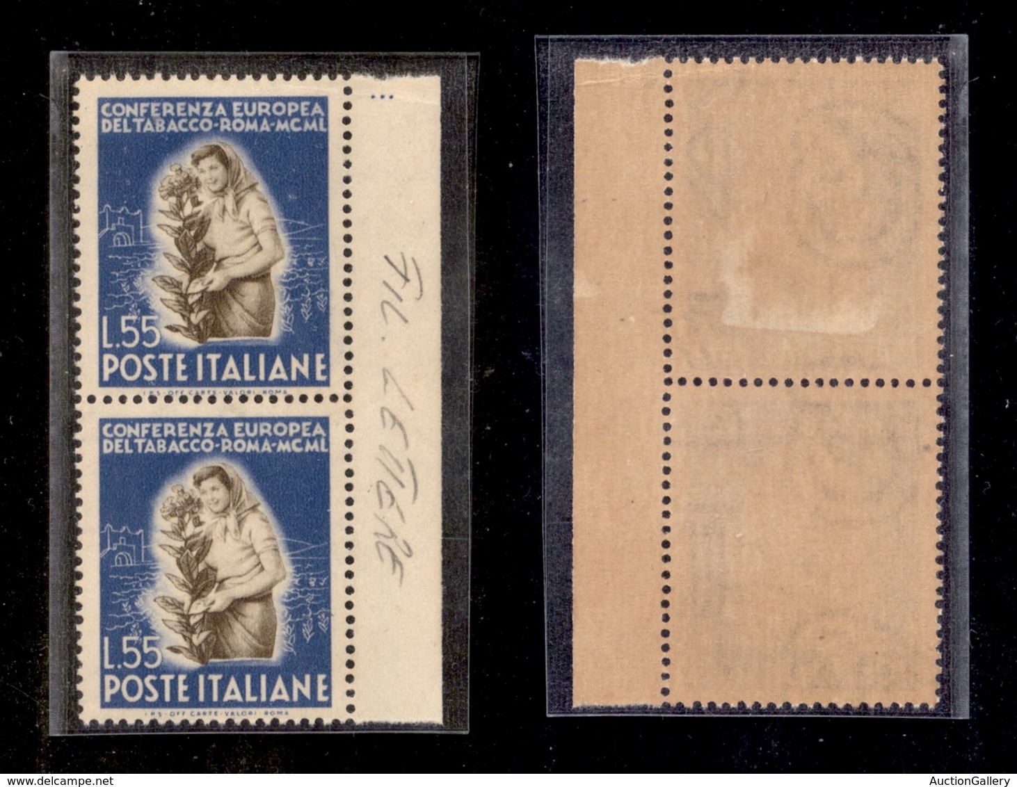 REPUBBLICA - REPUBBLICA - 1950 - 55 Lire Tabacco (631) - Coppia Verticale Con Filigrana Lettere 10/10 - Gomma Integra - Sonstige & Ohne Zuordnung