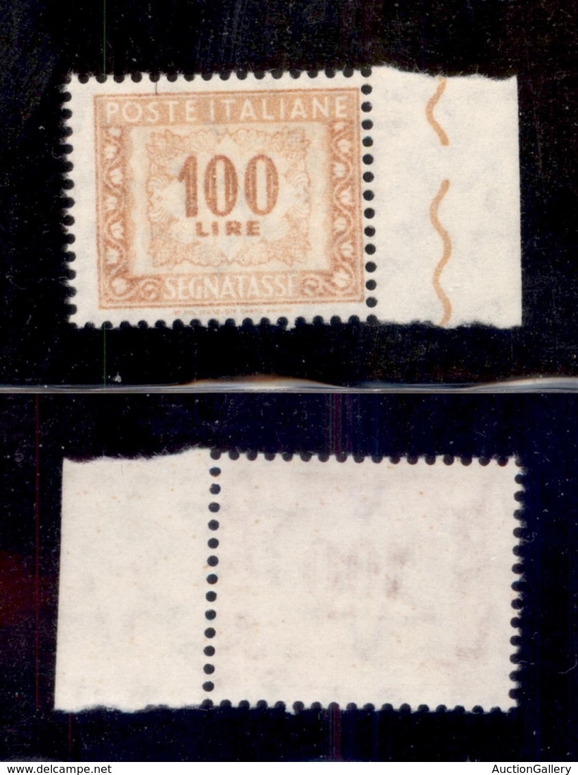 REPUBBLICA - REPUBBLICA - 1957 - Segnatasse - 100 Lire (119/IIaa) Bordo Foglio - Stampa Evanescente - Gomma Integra (400 - Autres & Non Classés