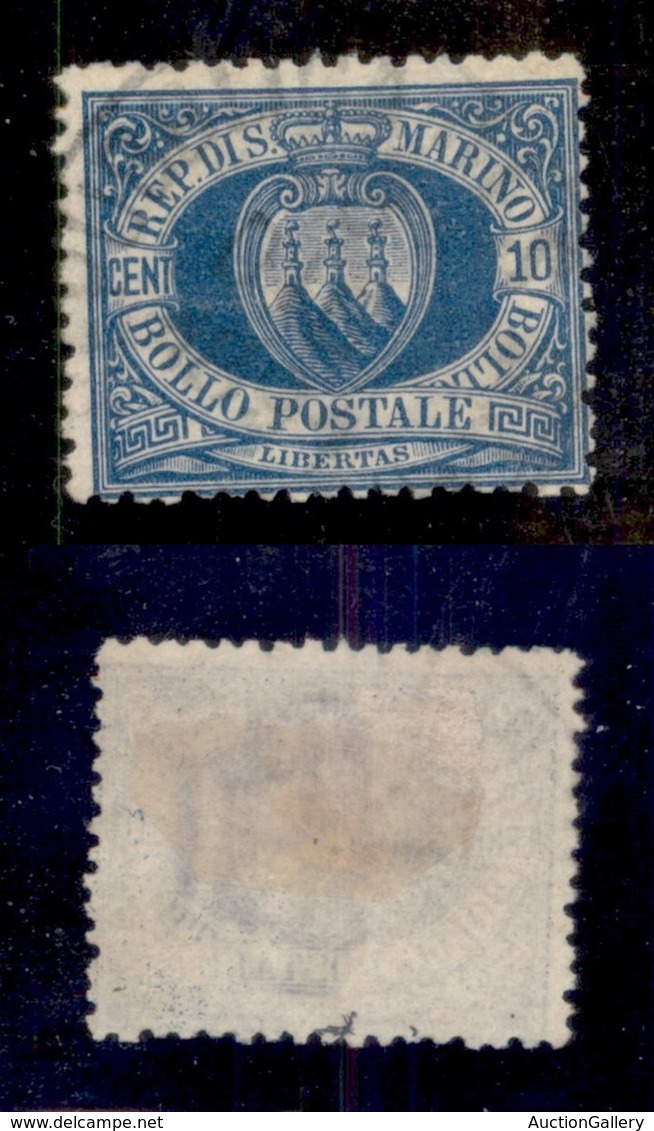 SAN MARINO - SAN MARINO - 1888 - 10 Cent Stemma (3A) - Usato (400) - Other & Unclassified