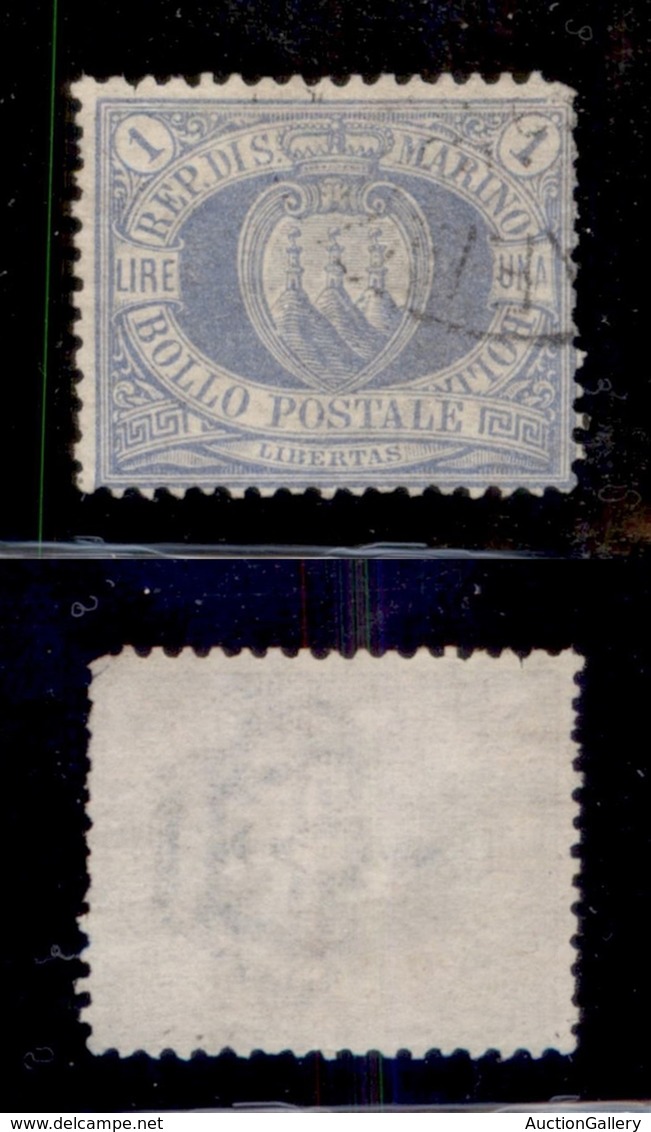 SAN MARINO - SAN MARINO - 1894 - 1 Lira Stemma (31) Usato - Cert. AG (1.000) - Sonstige & Ohne Zuordnung