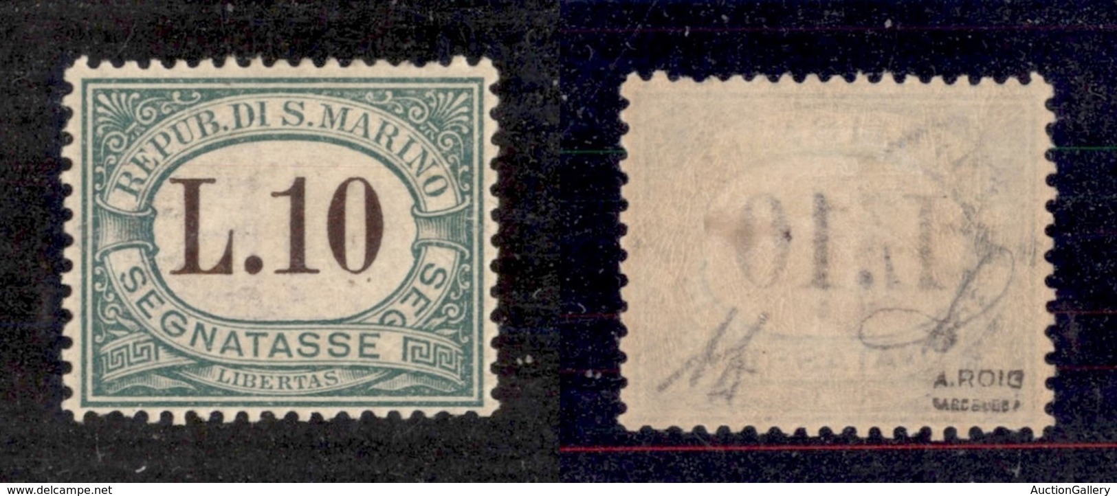 SAN MARINO - SAN MARINO - 1924 - Segnatasse - 10 Lire (18) - Gomma Originale - Molto Ben Centrato - Diena (450+) - Sonstige & Ohne Zuordnung